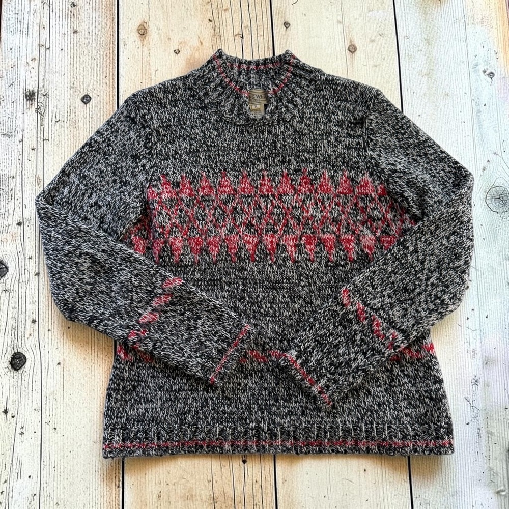 Fair Isle Knit Sweater Long Sleeve Black Red Women Medium Jones Wear Sport